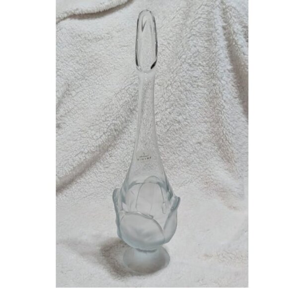 MCM Vintage Viking Glass Clear Frosted Cabbage Leaf Swung Vase 12" - Picture 2 of 8